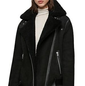 All Saints Rei Shearling Moto Jacket In Bl…